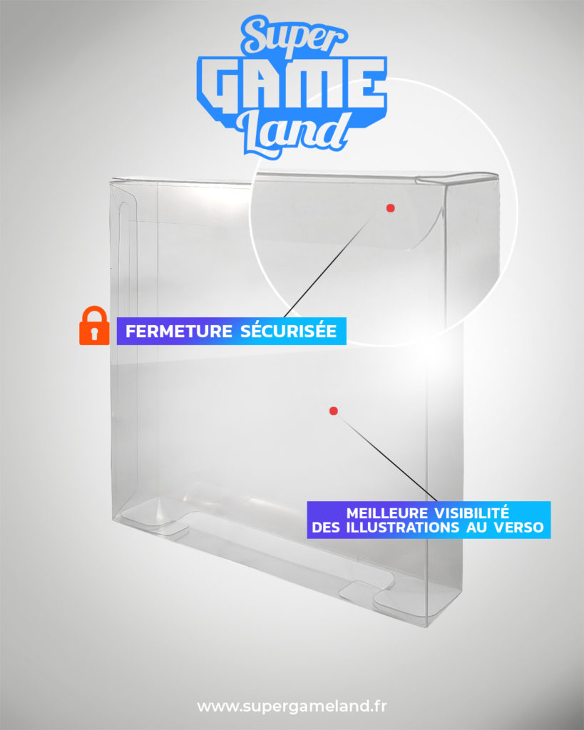 Crystal box transparente pour boîte de jeu. Meilleure visibilité au verso.